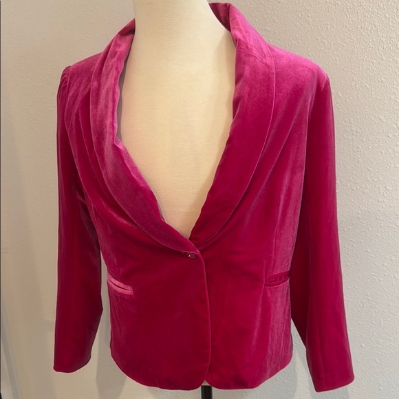 Allegra K Pink Velvet Blazer Tailored Suit Jacket - Picture 1 of 7